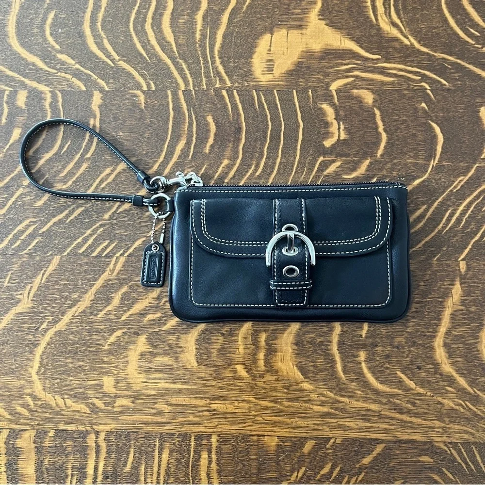 Coach Black Leather Wristlet with Buckle